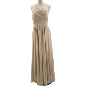 BRIDESMAID 10 L cream asymmetrical one shoulder cutout gown maxi dress NEW B151